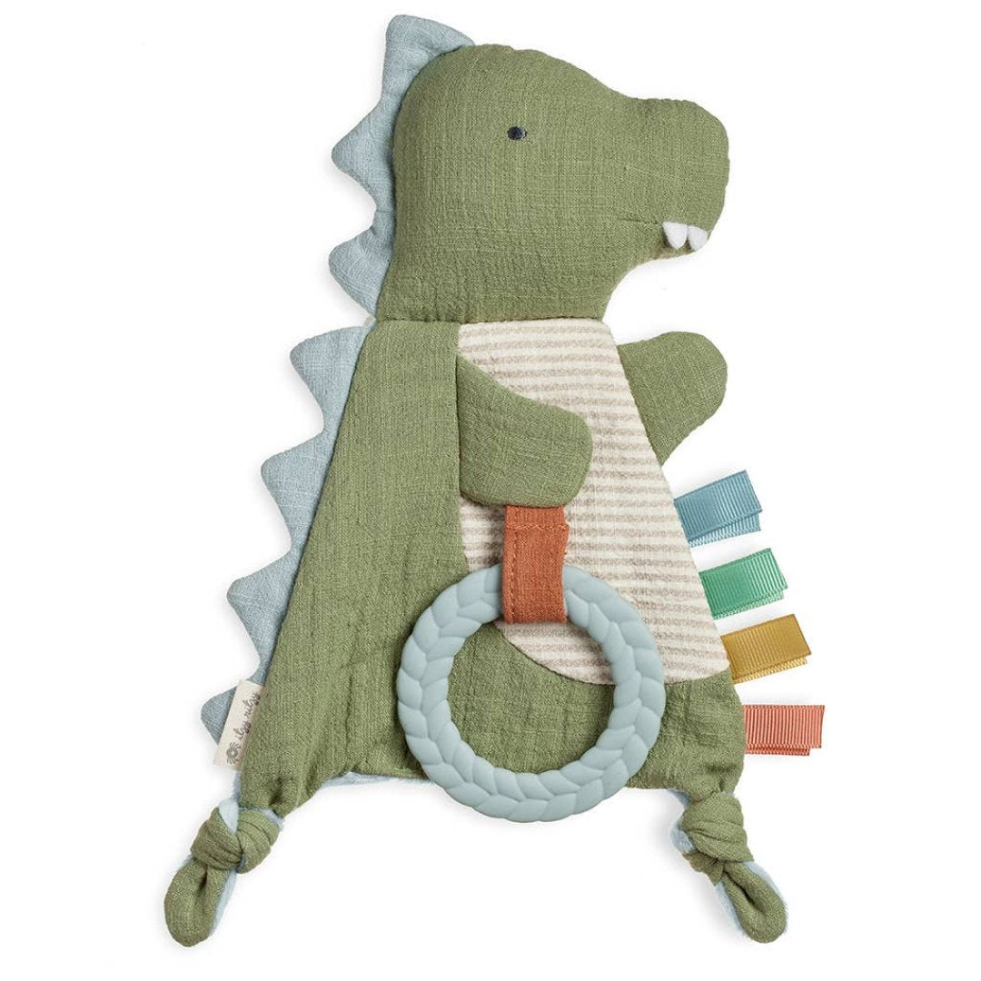 Green dinosaur fabric teether toy