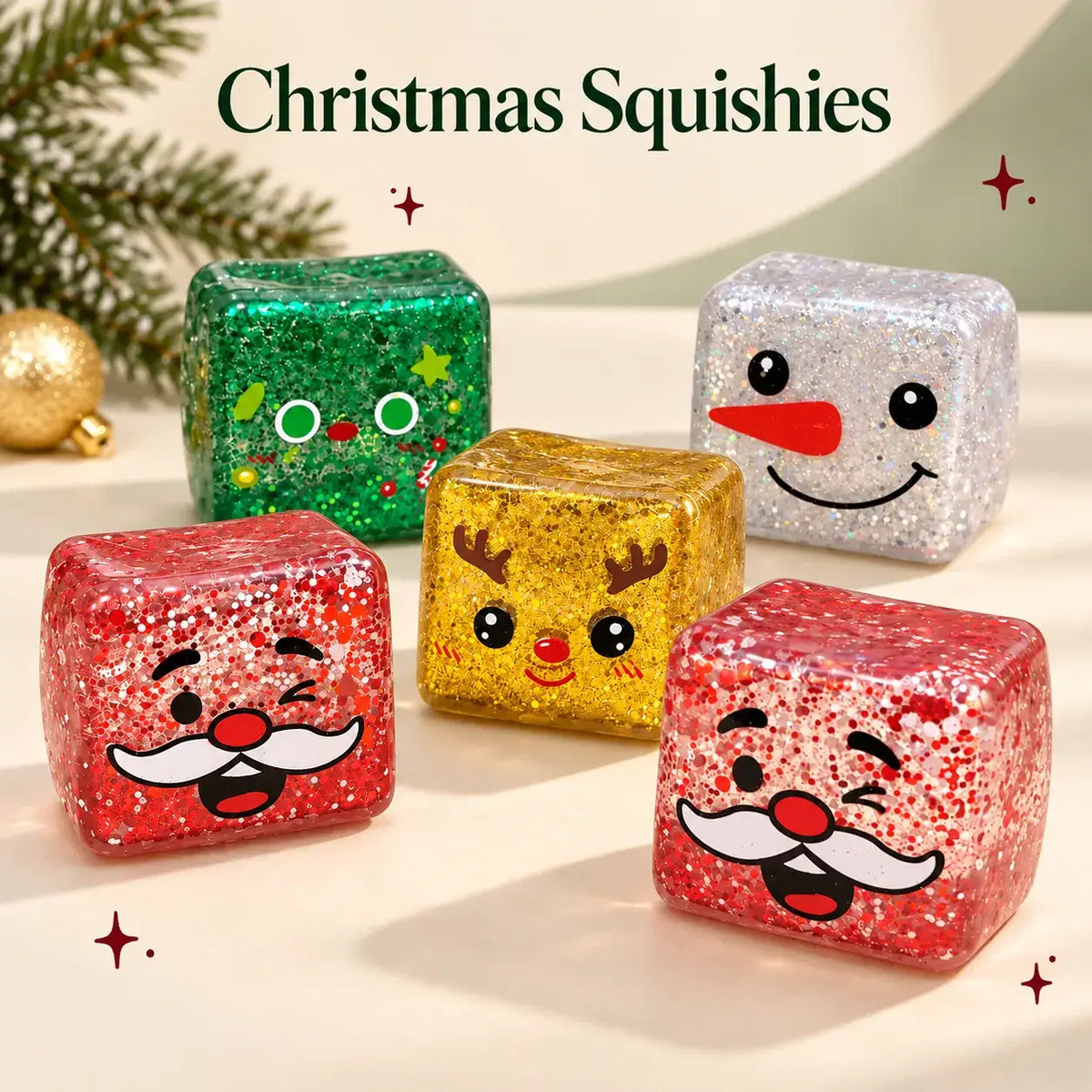 Toynex - Christmas Glitter Character Cube Squishy Stress Relief Toy
