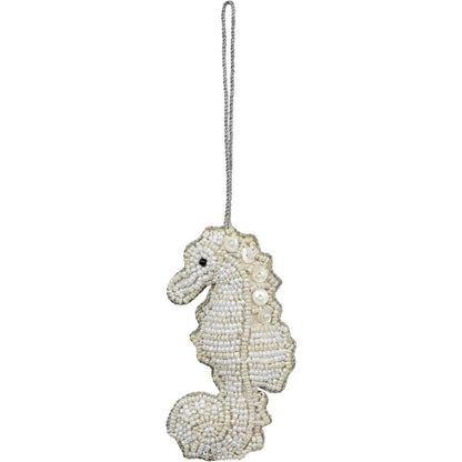 HS Seashells - Seahorse White MOP & Beaded Ornament