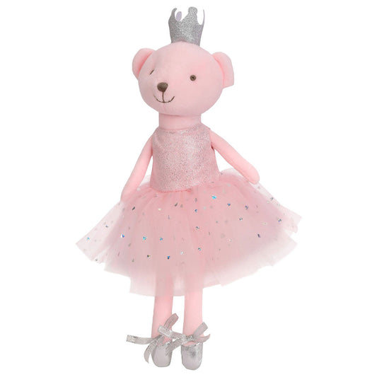 Pink stuffed ballerina bear with a silver crown