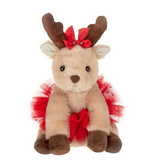 ballerina reindeer plush with red tutu and red bow