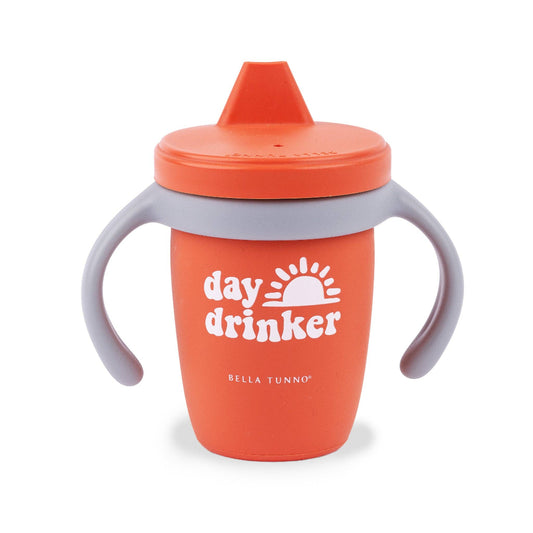 orange sippy cup that says day drinker