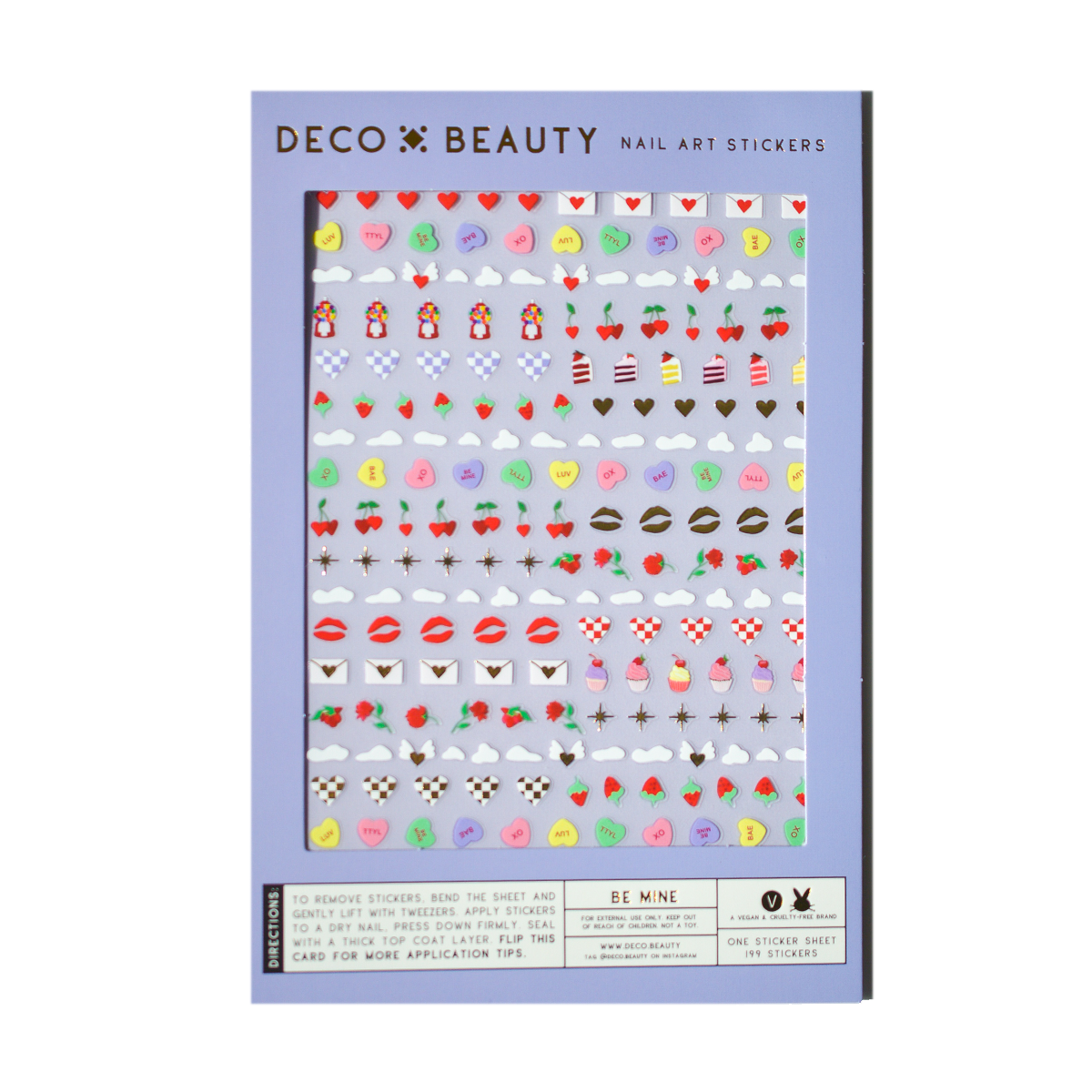 Packaging of Deco Beauty nail art stickers with colorful designs on a white background