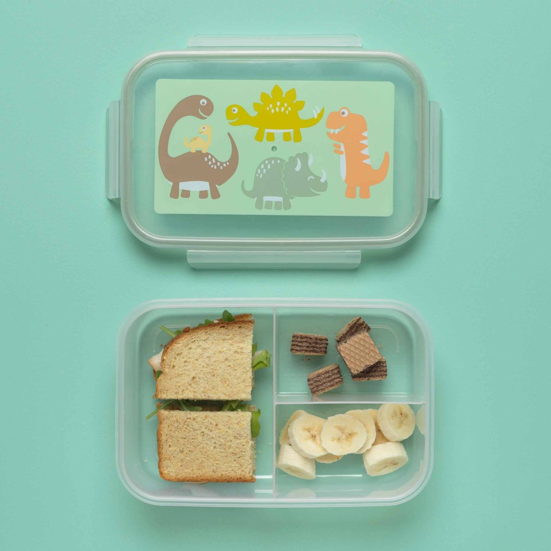 bento box with lid removed so you can see the multiple compartments on the inside