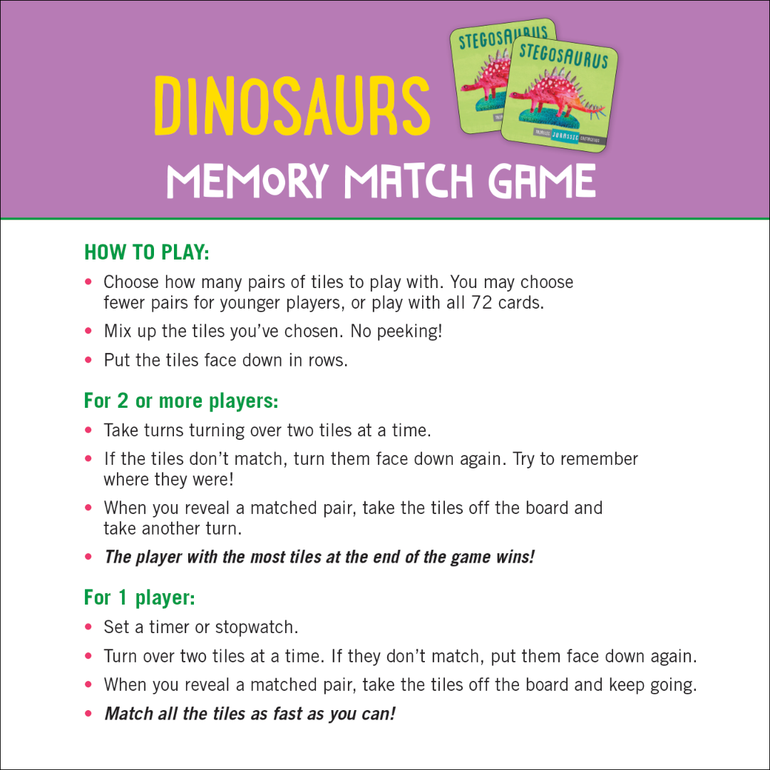 Dinosaurs Memory Match Game (Set of 72 cards)