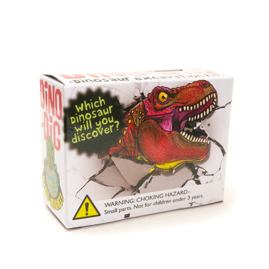 Muti-colored toy set box with a red T Rex image