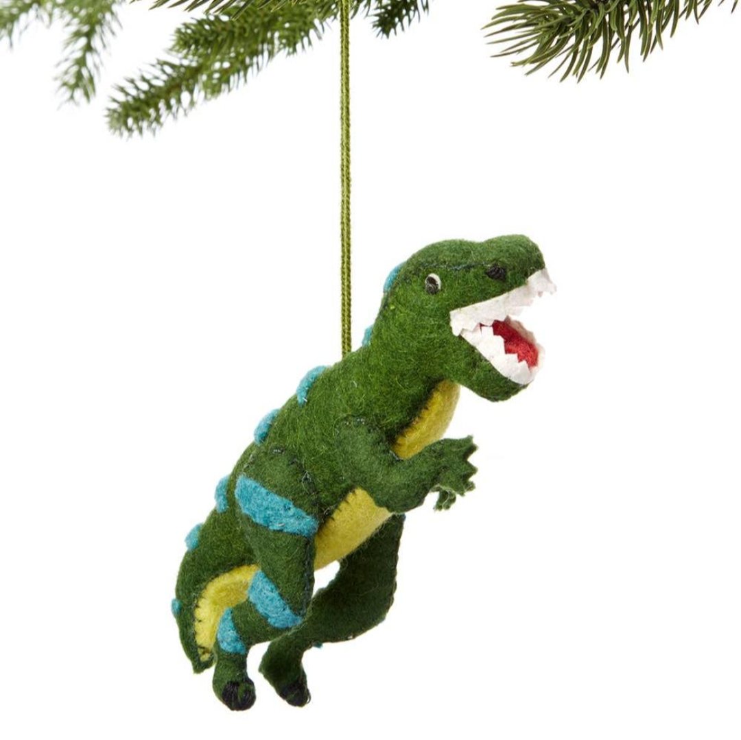 dinosaur shaped christmas ornament made out of felt