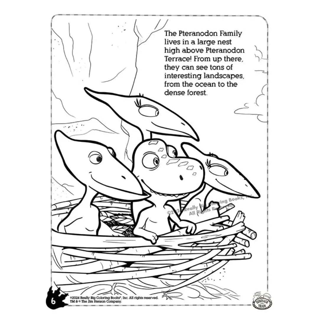 The Pterandon Family sitting in a nest with Buddy the dinosaur