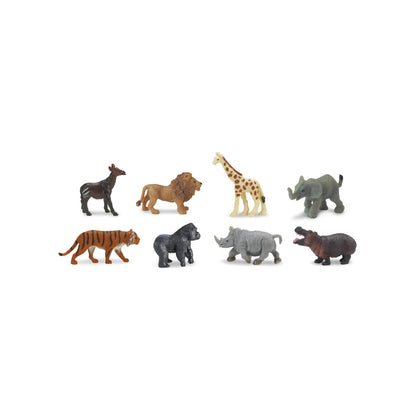 Set of toy animal figures on a white background
