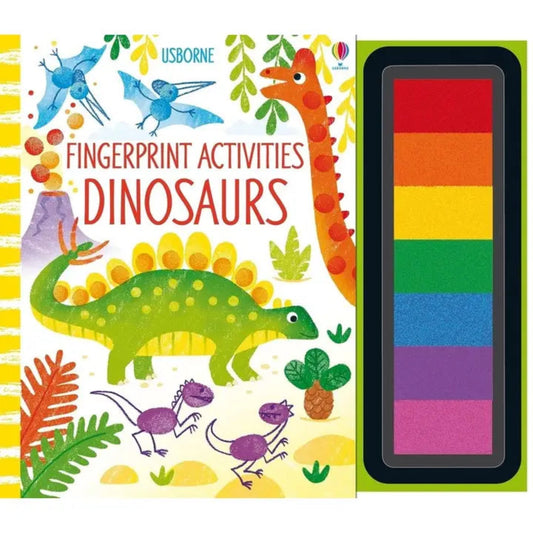 a dinosaur themed fingerprint activity book