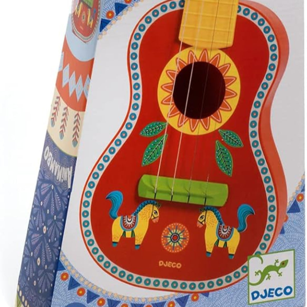 Box of a children's toy guitar with colorful design and 'Animambo' branding.