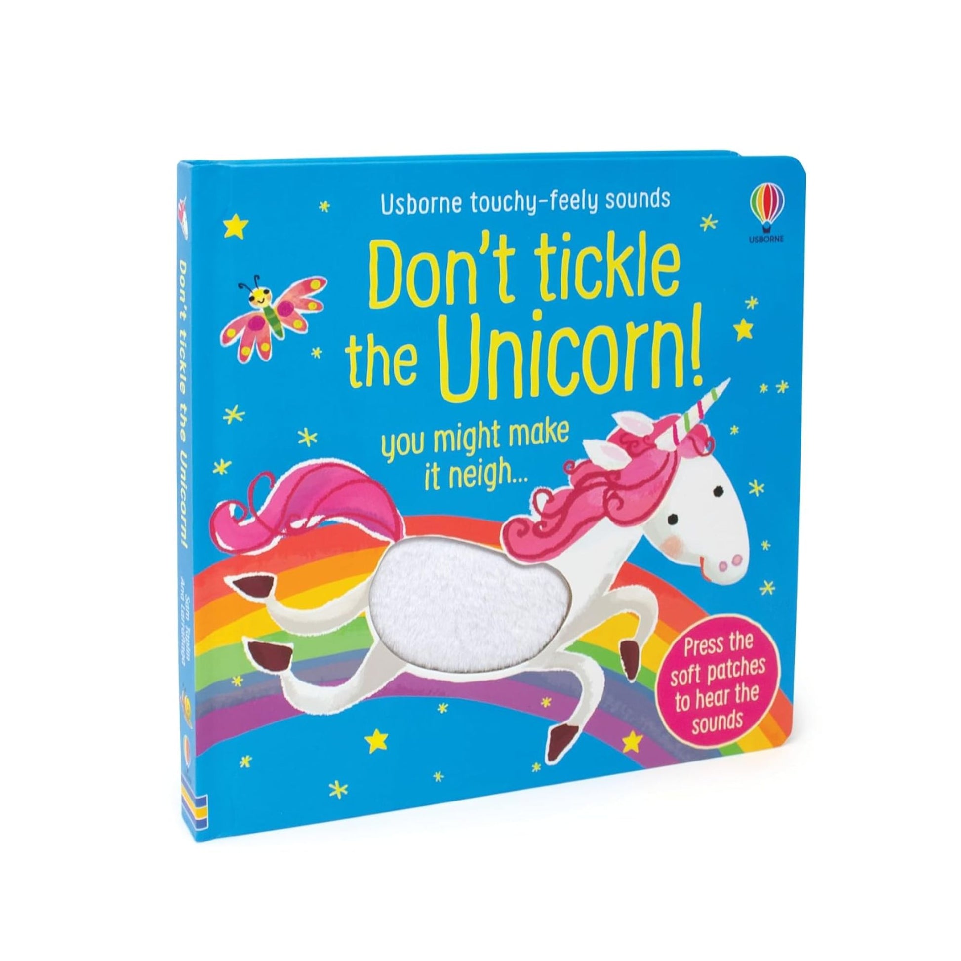 Children's book titled 'Don't Tickle the Unicorn!' with a colorful cover featuring a unicorn illustration.