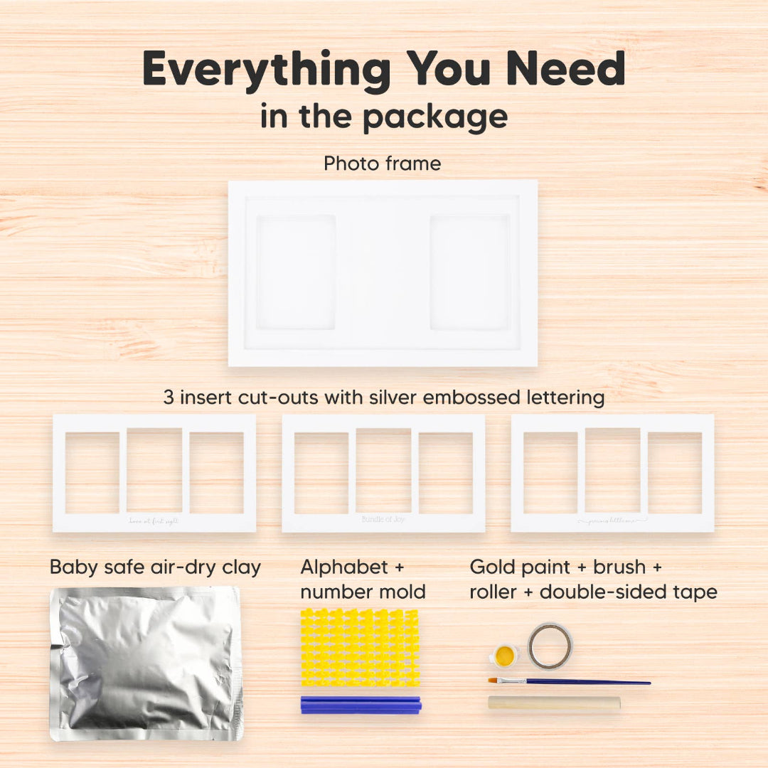 kit includes everything to make the baby handprint and footprint
