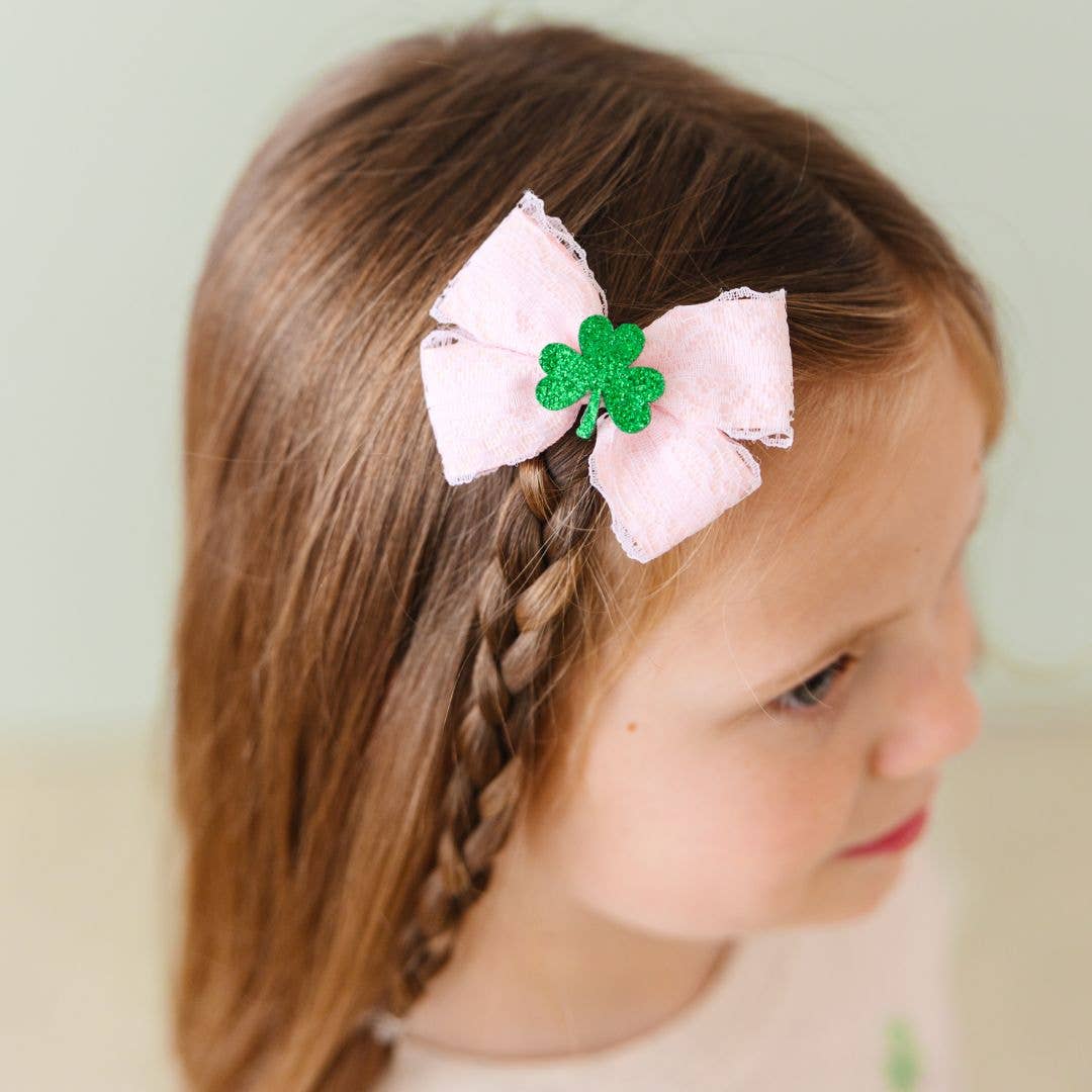 Sweet Wink - Shamrock Lace St. Patrick's Day Bow Clip - Kids Hair Bow