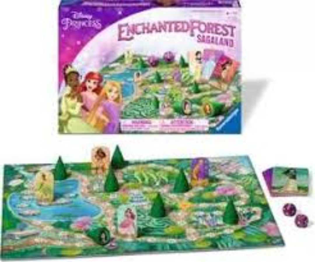 Disney Fairies Enchanted Forest game set by Ravensburger with packaging and game pieces.