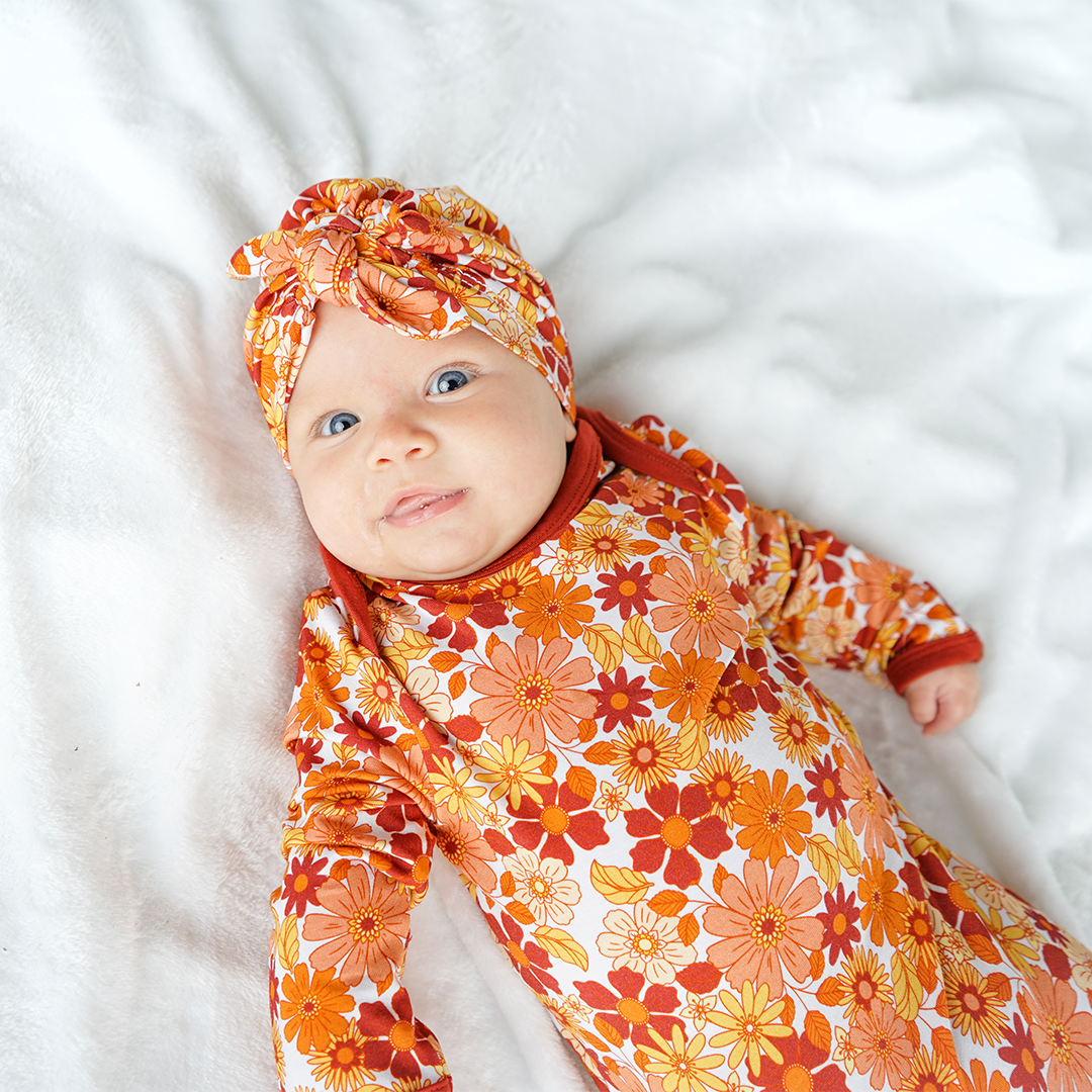Fall Floral Bamboo Gown and Hat Newborn Baby Gift Set