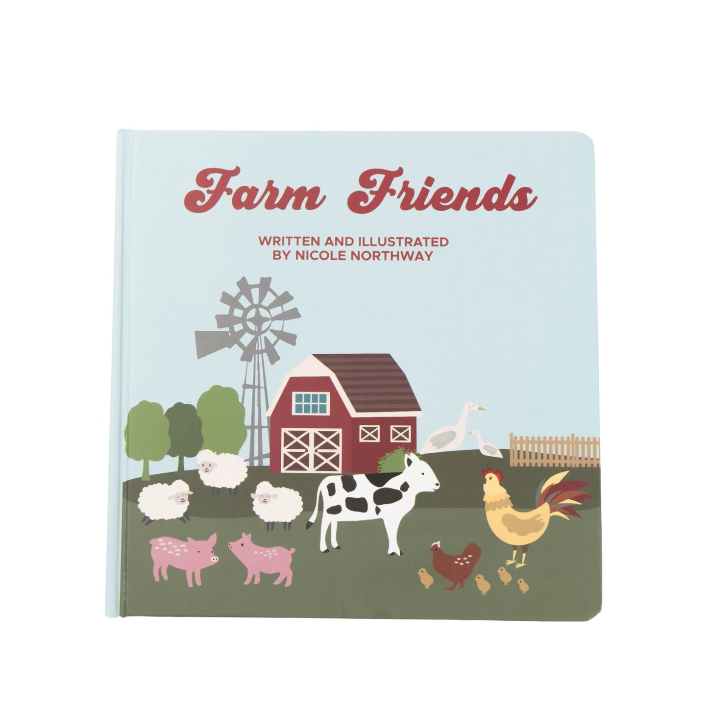 Book cover of 'Farm Friends' with farm animals and a barn illustration.
