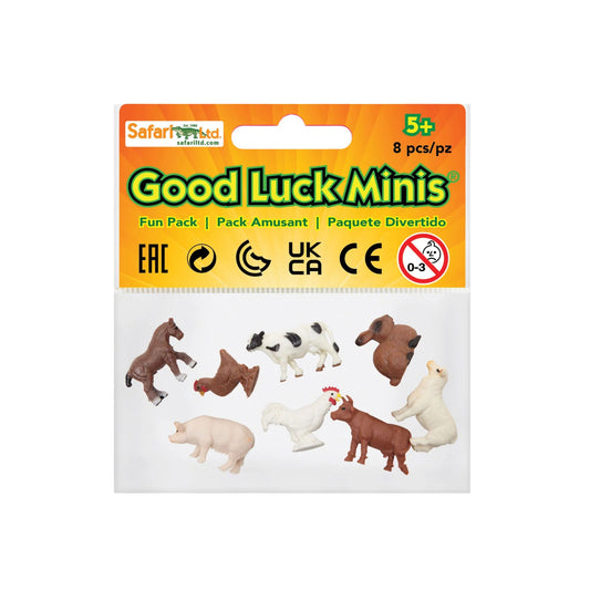 Pack of Good Luck Minis animal figurines with Safari Ltd branding on a white background
