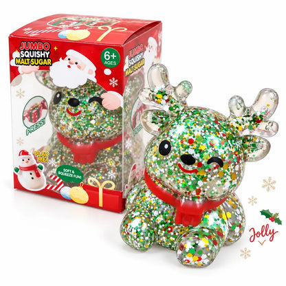 Toynex - Christmas Glitter Maltose Squishy Stress Toy-Santa, Reindeer, Snowman & Gift Box