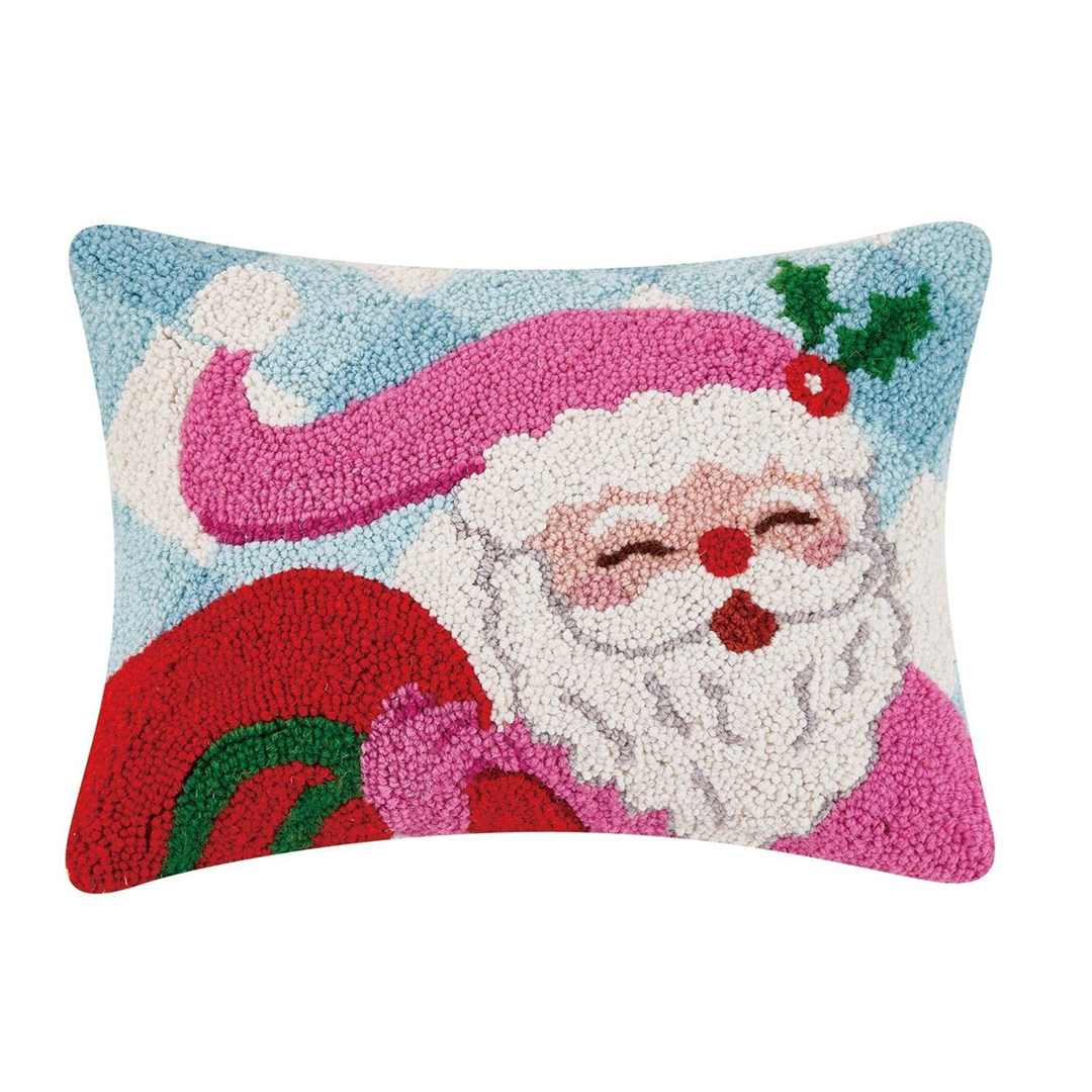 christmas themed colorful santa throw pillow