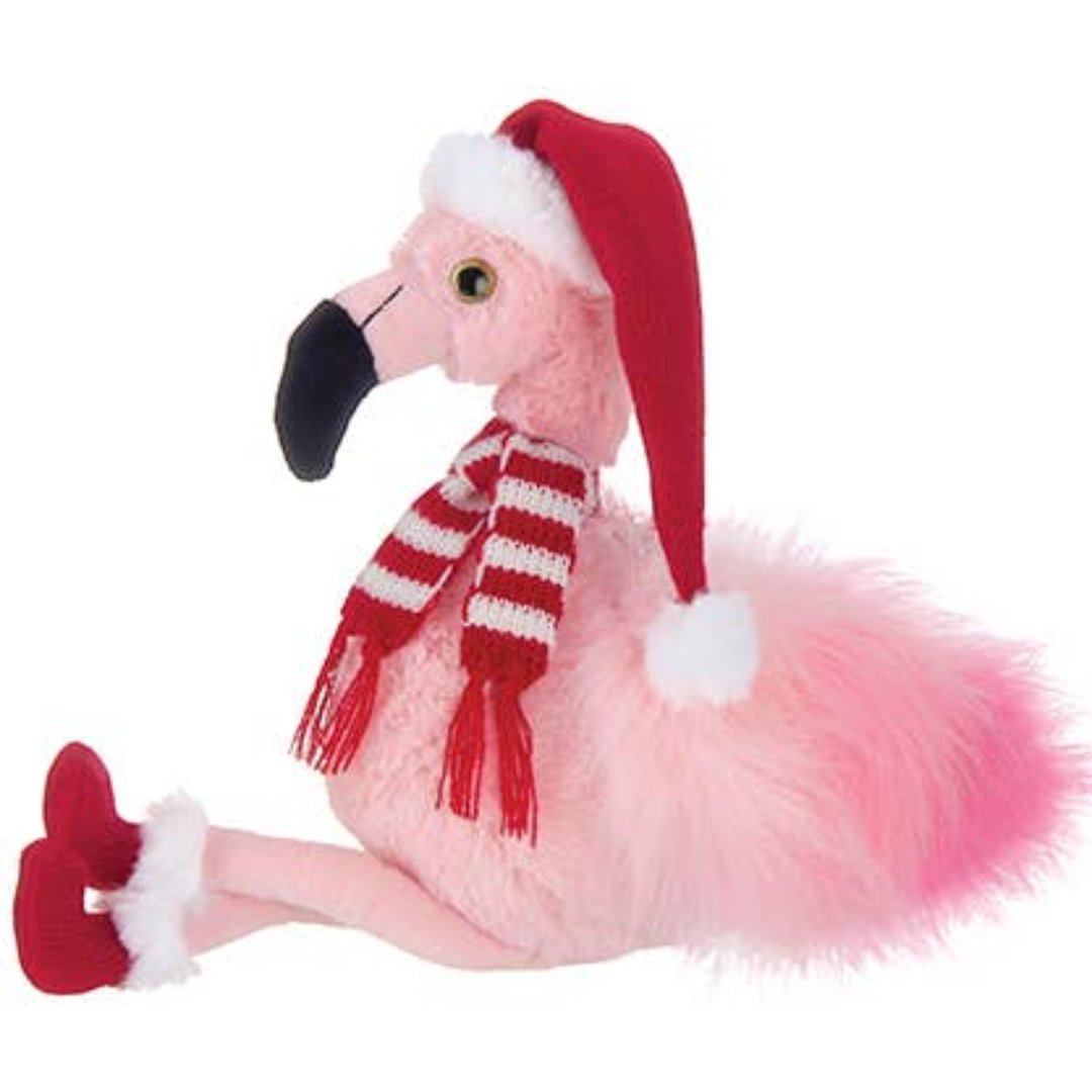 pink christmas themed flamingo plush