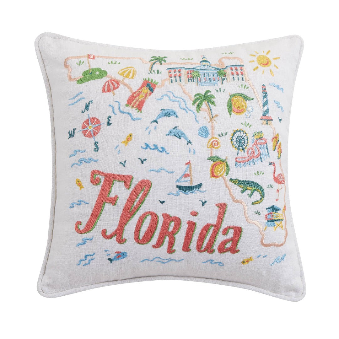 Florida Embroidered Throw Pillow