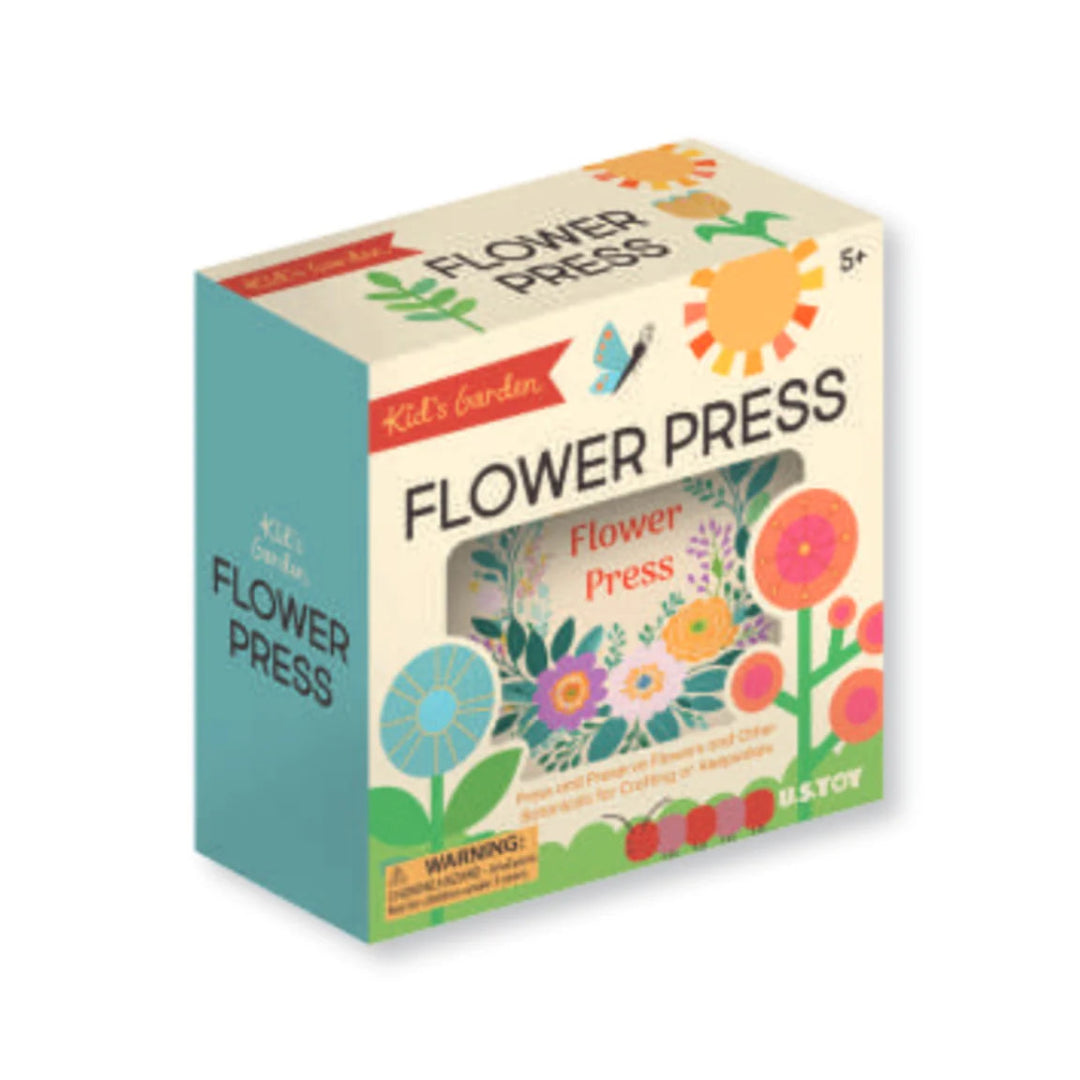 Flower press packaging with colorful design on a white background