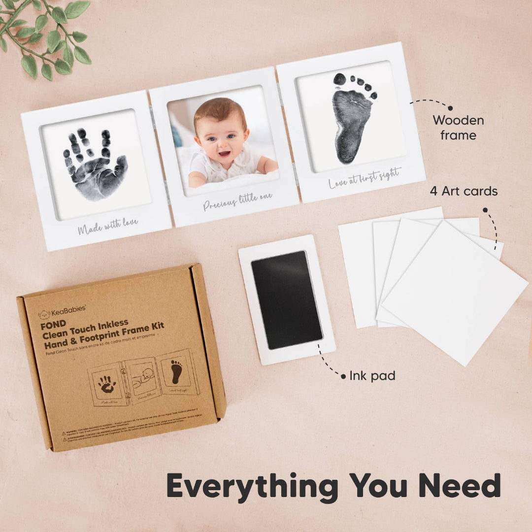 trifold baby picture frame with inkless prints for hands and feet