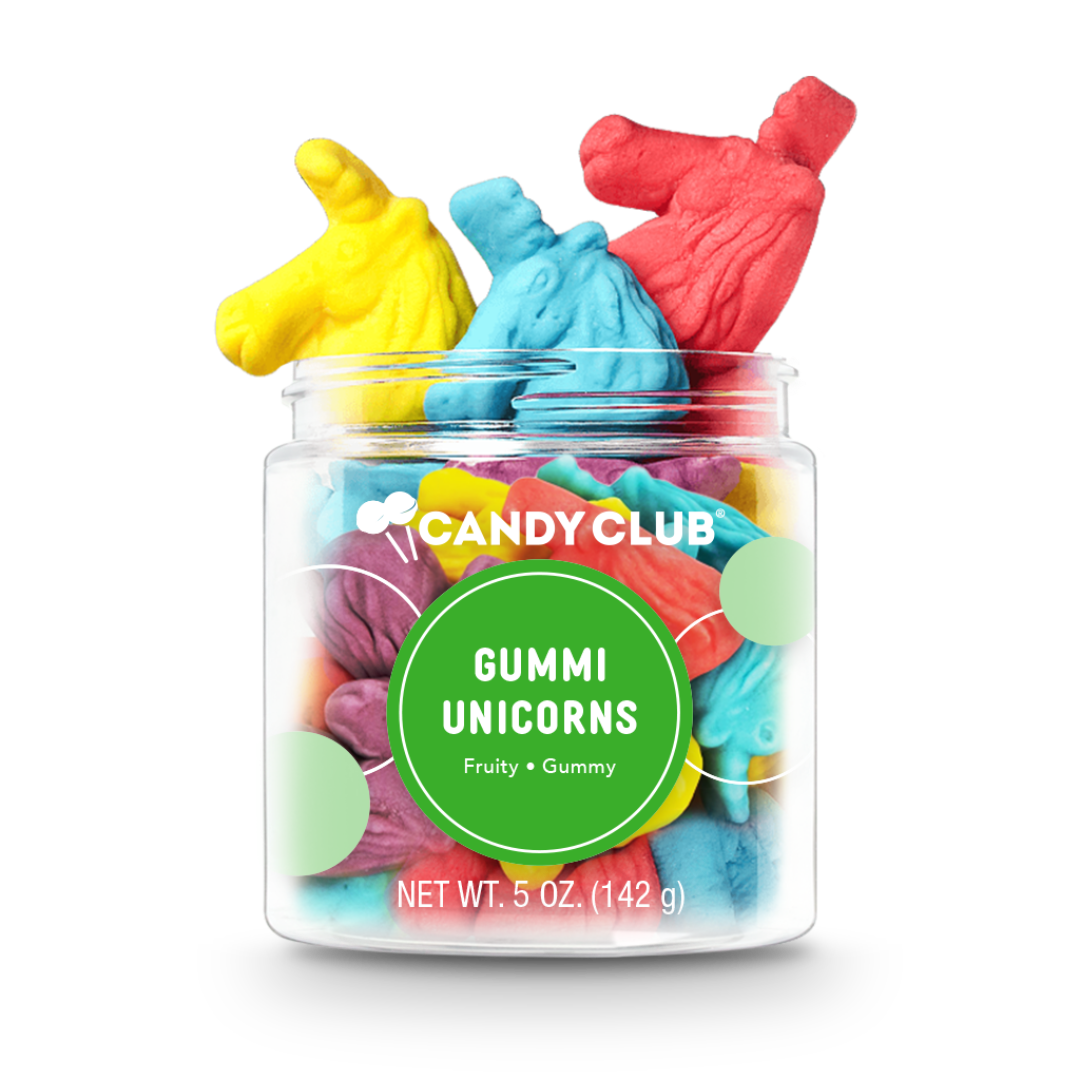 Colorful gummi unicorns candy