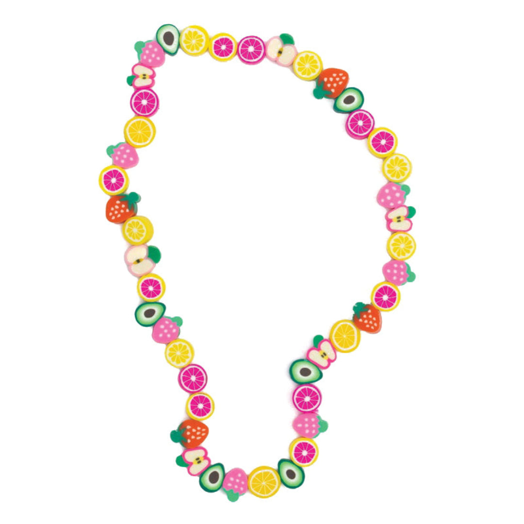 a fruit themed necklace with fruit shaped beads