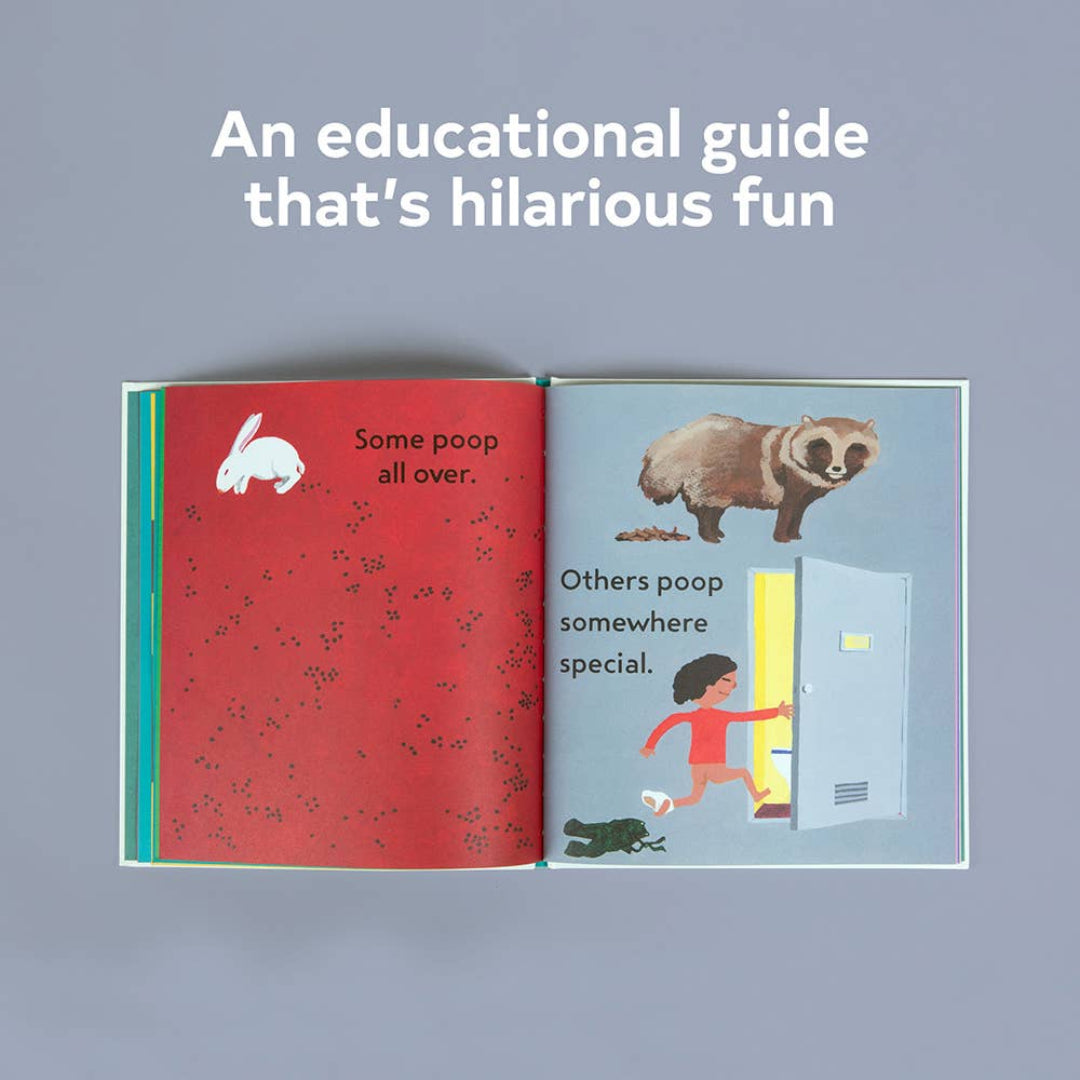 Open book with illustrations and text on a gray background