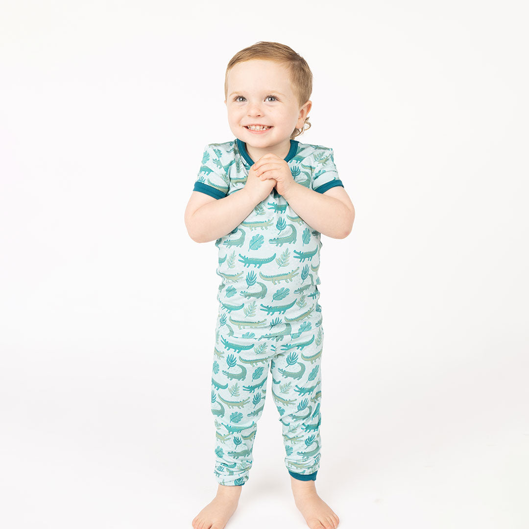 Later Gator Two-Piece Bamboo Short Sleeve Kids Pajama Pants Set