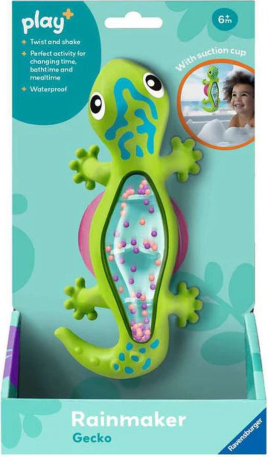 Gecko-shaped bath toy with suction cup on packaging