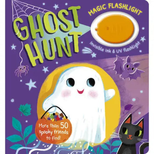 halloween book called ghost hunt and it comes with a magic flashlight(invisible ink and UV flashlight)
