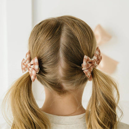 2 brown and white gingham hair bows