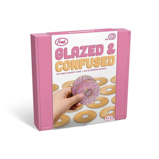 Donut shaped memory board game in a pink box