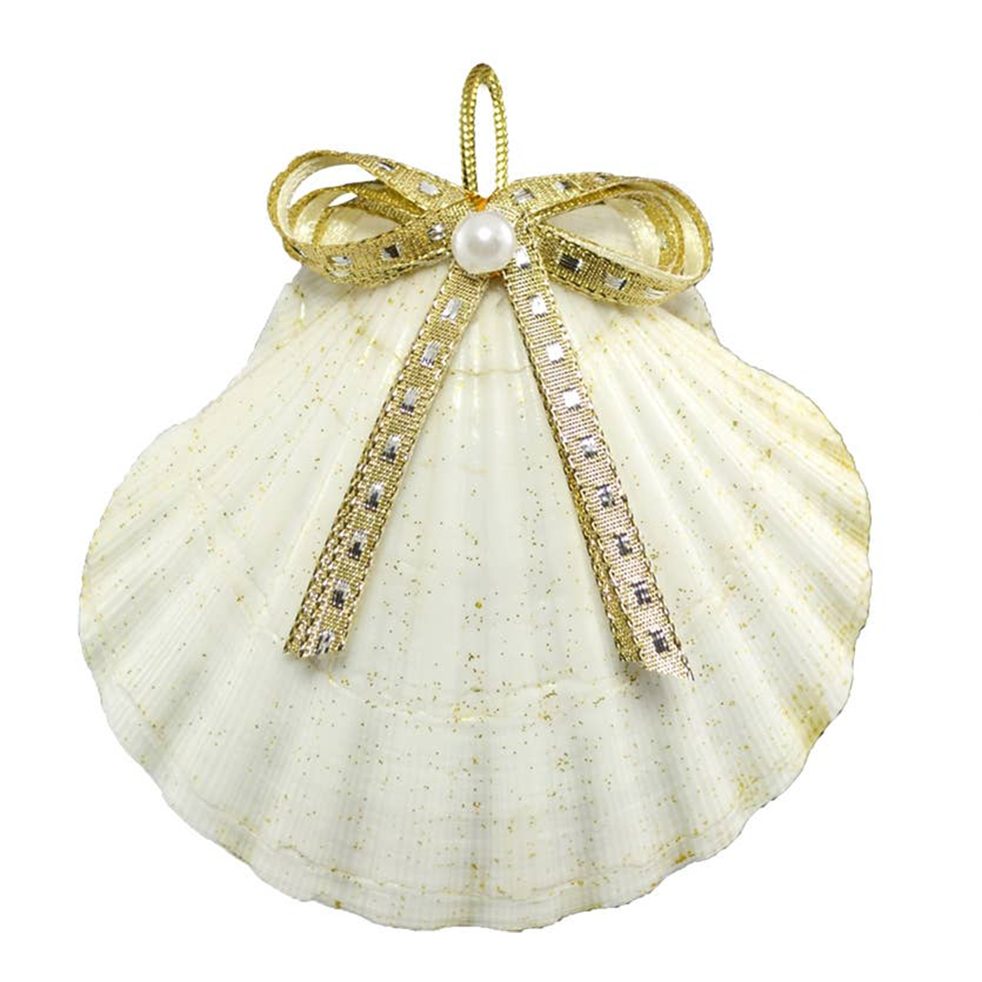 3 to 4 inch scallop with gold ribbon ornament