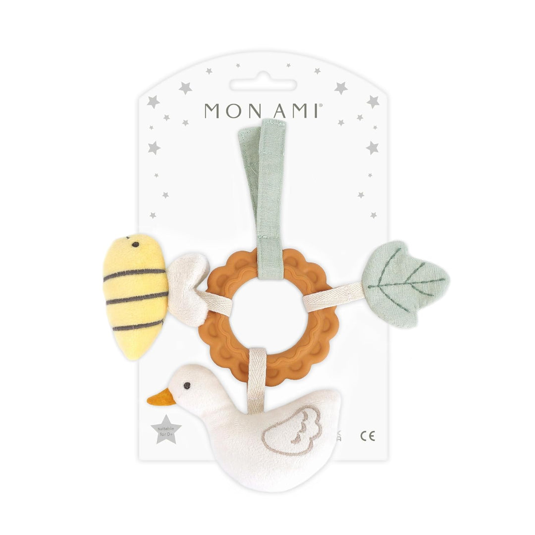 goose and bumblebee on a teether for babies