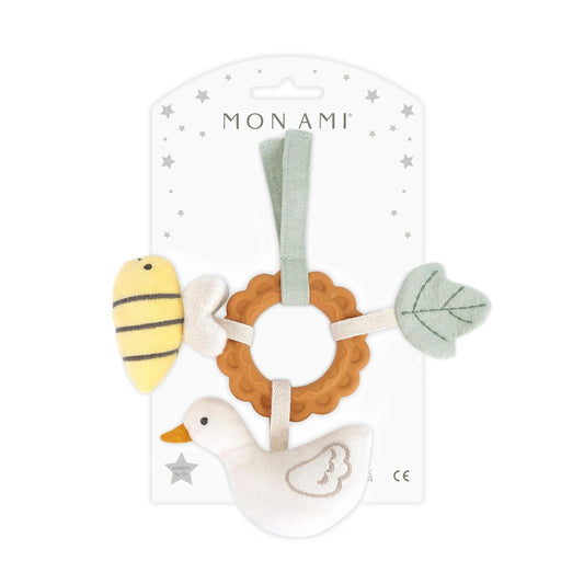 goose and bumblebee on a teether for babies