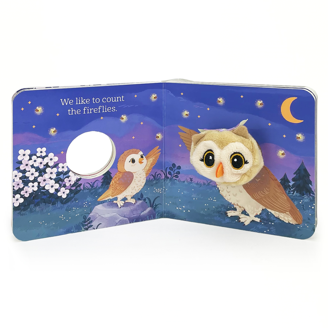 little board book with a finger puppet owl in the middle