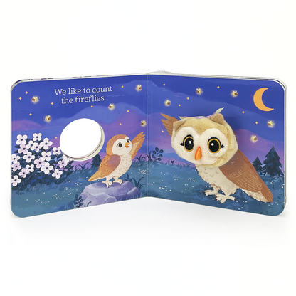 little board book with a finger puppet owl in the middle