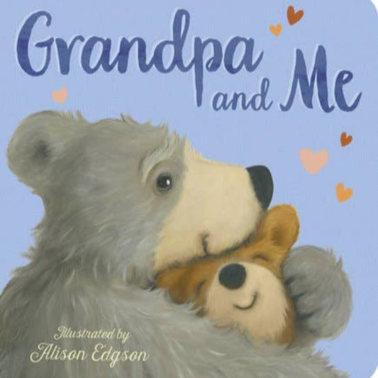 Book cover of 'Grandpa and Me' with two bears hugging on a blue background