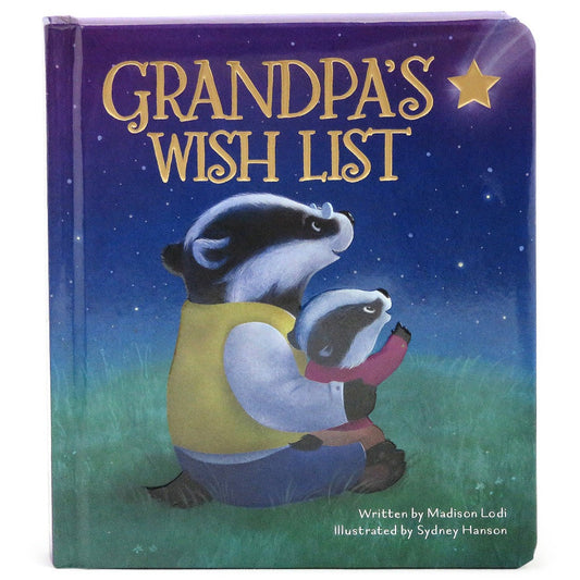 Multi-colored board book with two badgers watching a shooting star