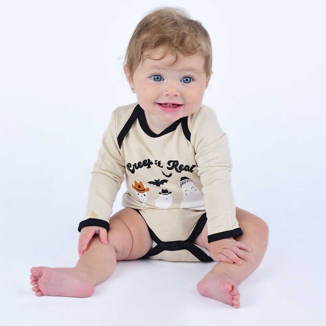*FINAL SALE* Creep It Real Halloween Long Sleeve Viscose Bamboo Terry Ringer Baby Onesie