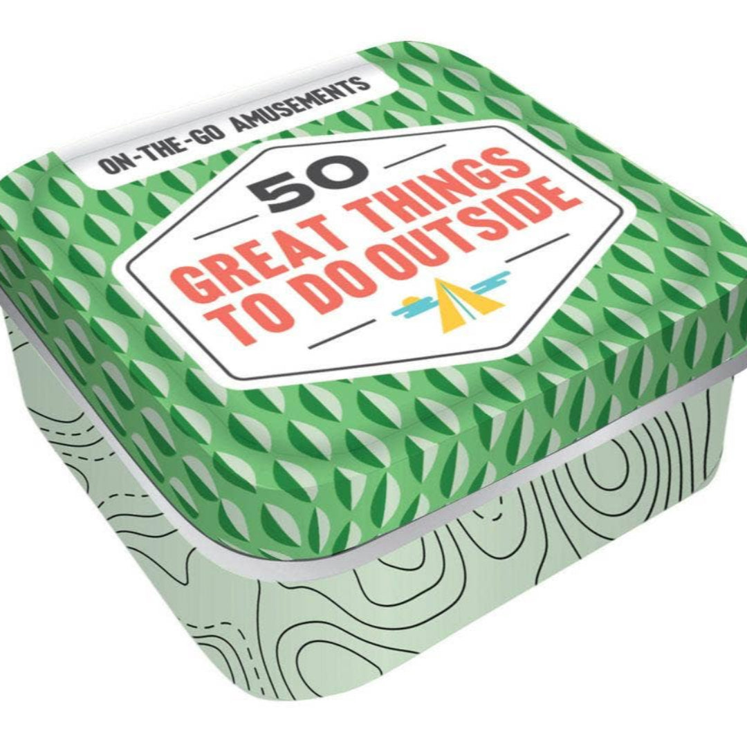 a tiny pocket sized tin with 50 cards of great things to do outside