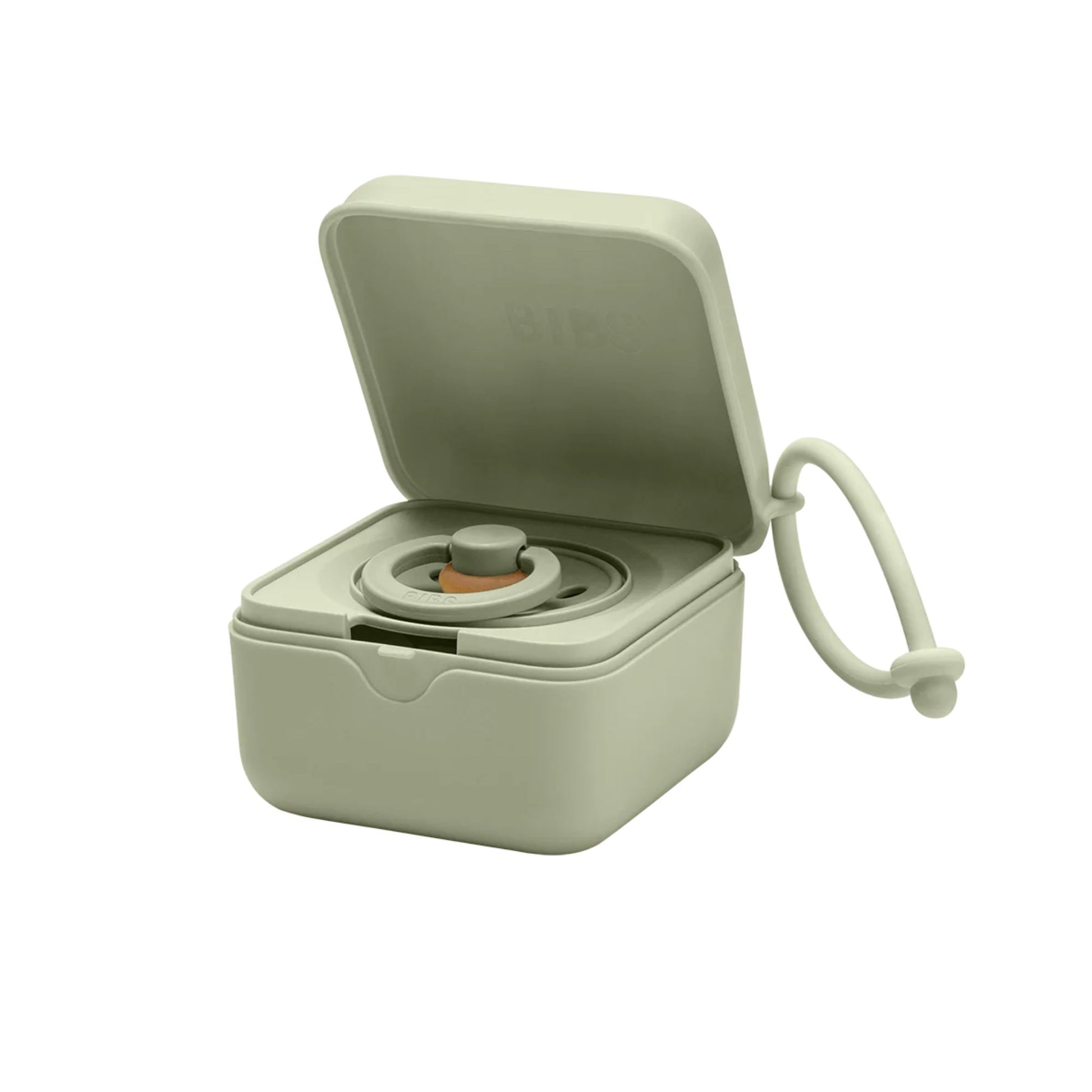 Small beige container with a lid on a white background