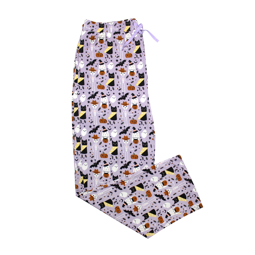 the "spooky cute purple" relaxed pajama pants