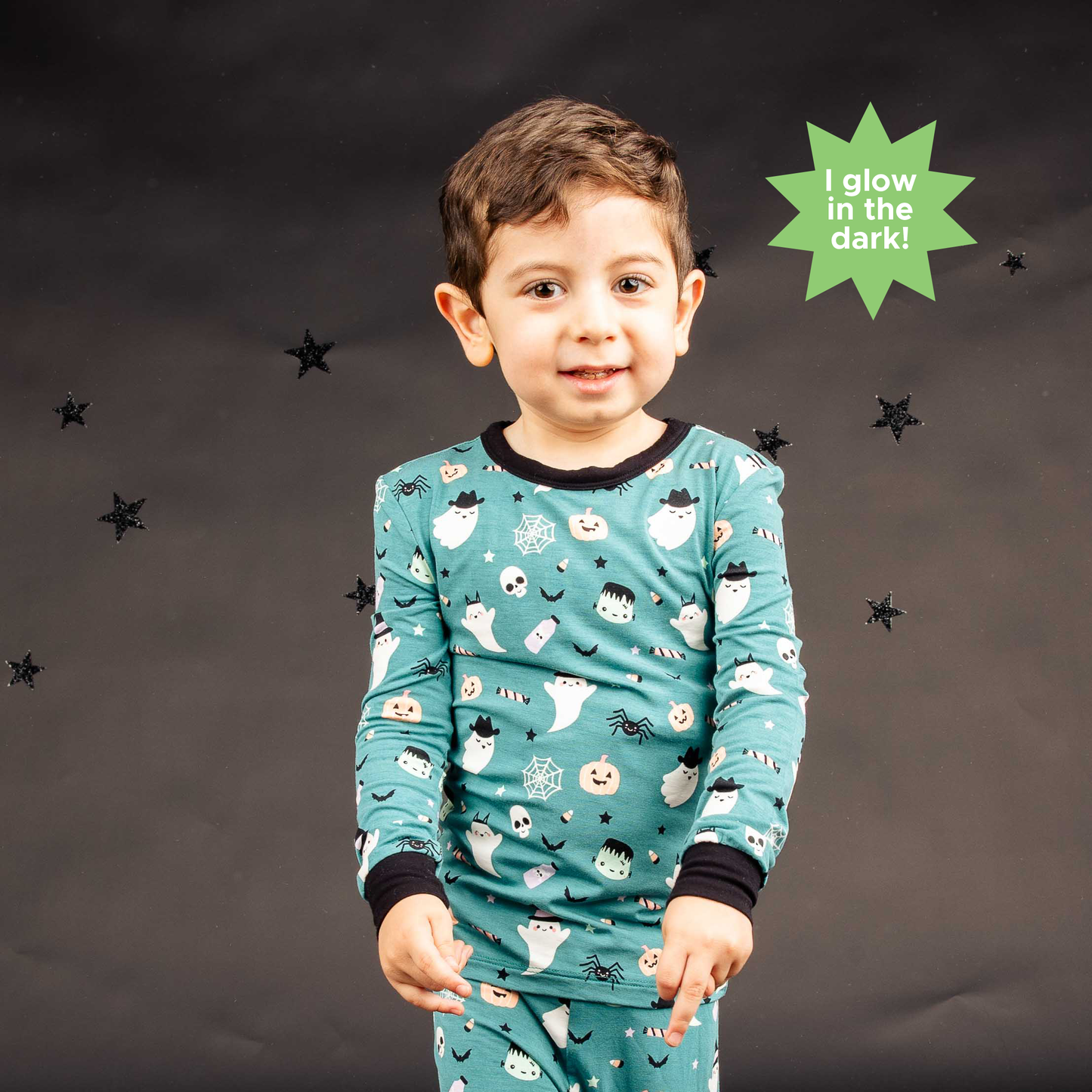 Boo Crew Glow-in-the-Dark Halloween Two-Piece Bamboo Long Sleeve Kids Pajama Pants Set