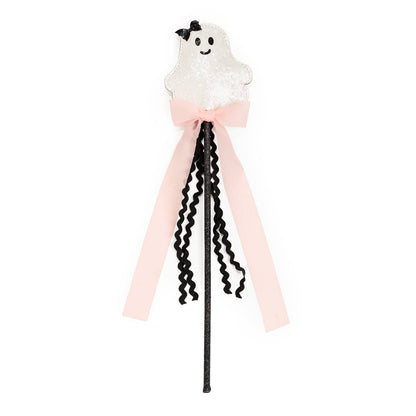 Pretend wand thats halloween themed with a ghost on top and its black, pink, and white