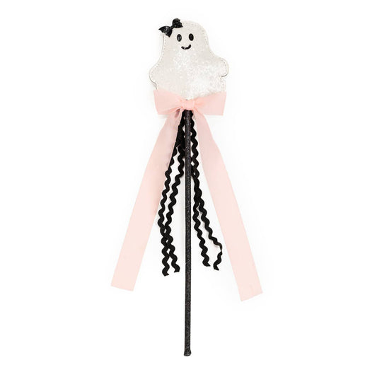 Pretend wand thats halloween themed with a ghost on top and its black, pink, and white